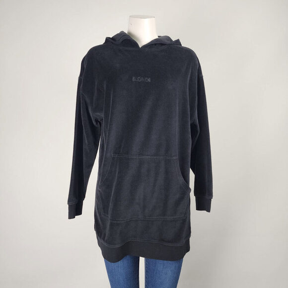 Brunette The Label Black Cotton Velour Hoodie Sweatshirt Size XS/S - Picture 1 of 8